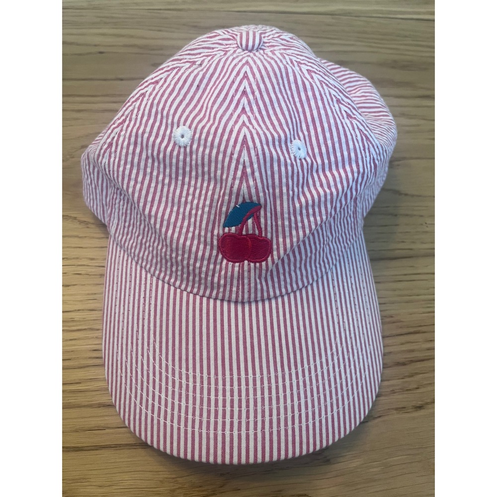 Fahrenheit Red White Seersucker Stripe Cherry Embroidered Baseball Hat Cap